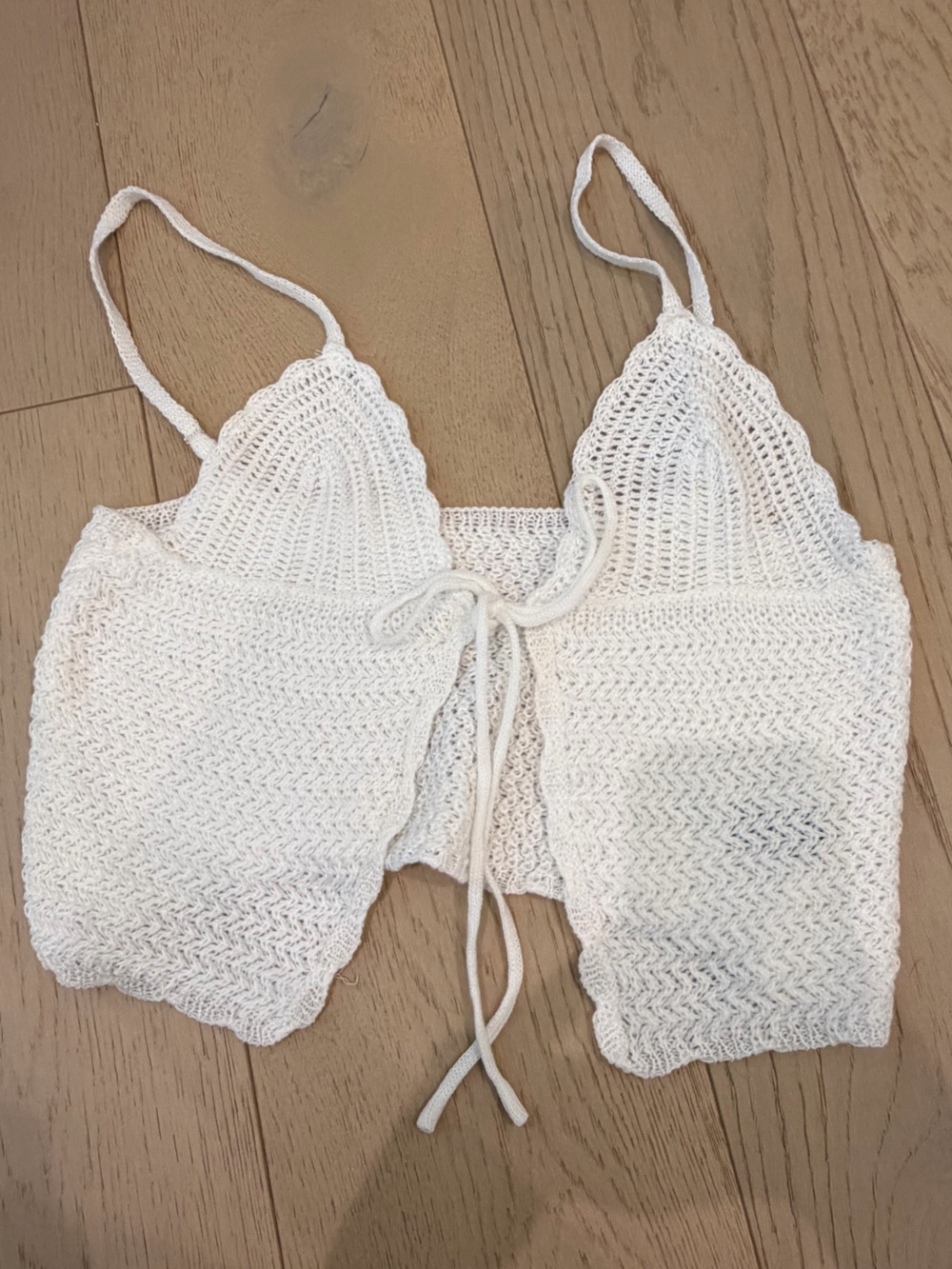 SHEIN White Crochet Knit swimsuit coverup with Tie Straps